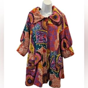 Vintage 🔥 Boho Vibrant Multicolor Women's Cape Coat Made In Korea